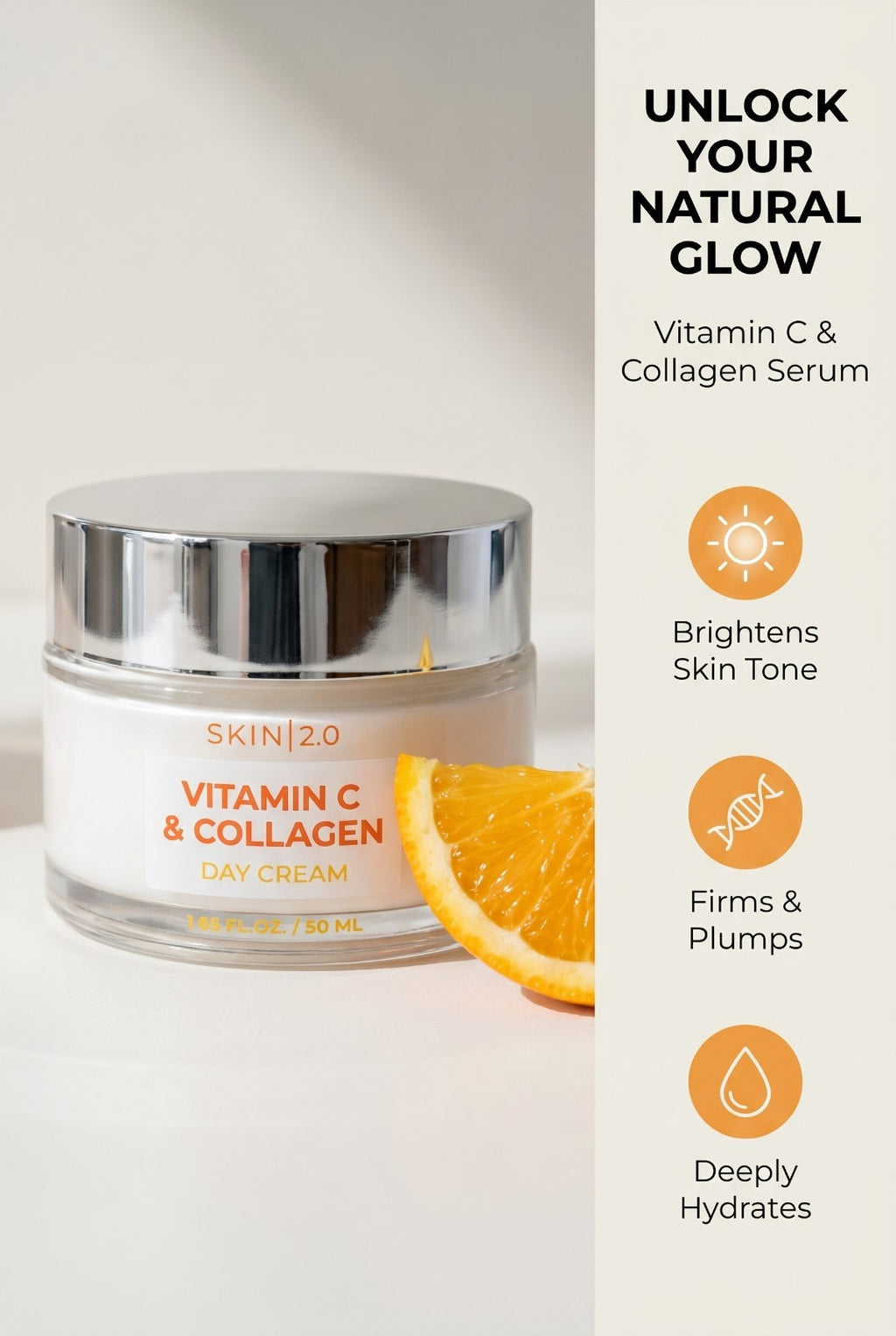 SKIN 2.0 Vitamin C & Collagen Day Cream For Face Brand New In Box Sealed